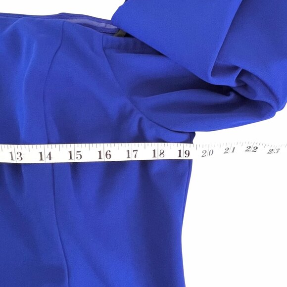 Calvin Klein Off-Shoulder Sheath Blue Dress Size 14 Ruffled 3/4 Sleeves EUC - Picture 11 of 14